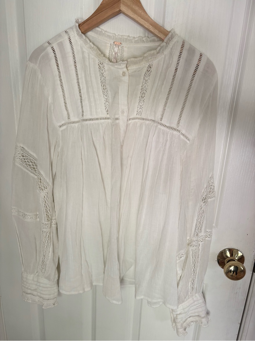 Free People Ivory Lace-Trim Peasant Blouse